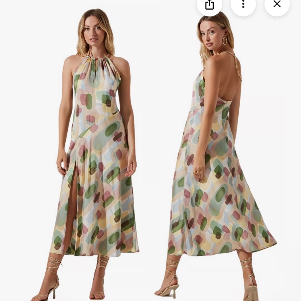 Astr Geo Print Backless Halter Dress